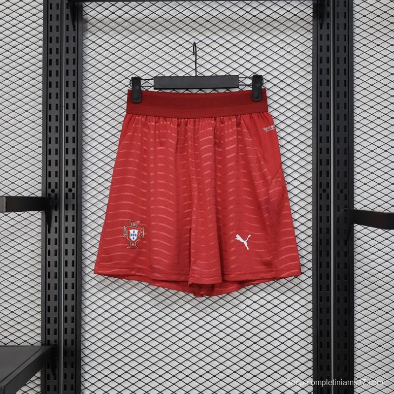 2026 Player Version Portugal Red with Wave Pattern Shorts