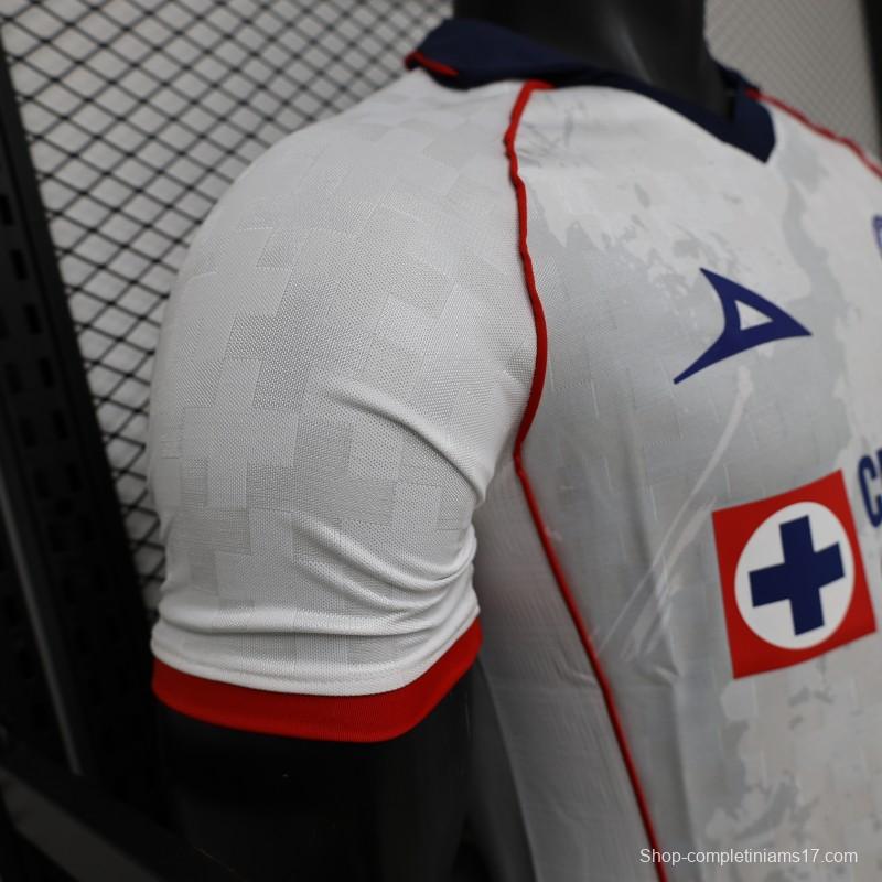25/26 Player Version Cruz Azul White with Faint Grey Pattern Jersey