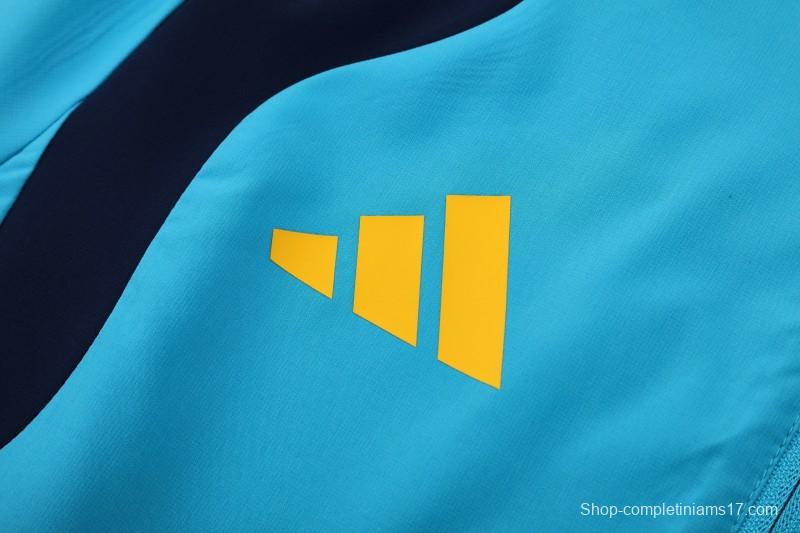 26/27  Spain Light Blue & Navy Blue Full Zipper Hooded Jacket Tracksuit + Long Pants