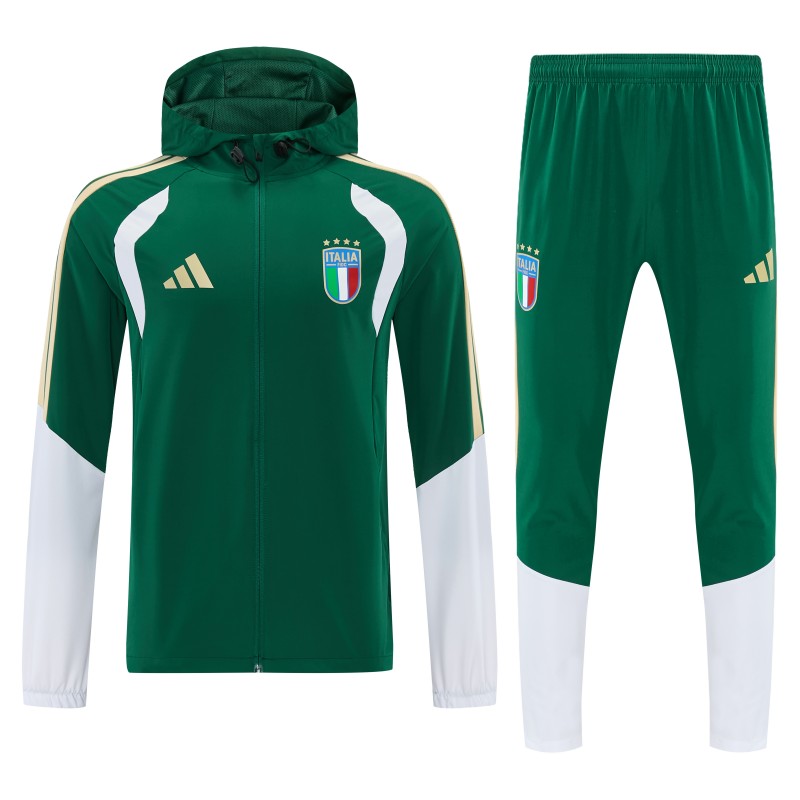 26/27 Italy Green Full Zipper Hooded Jacket Tracksuit + Long Pants