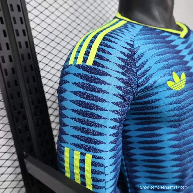Player Version 2027 Colombia Away Blue with Wave Jacquard Pattern Long Sleeve Jersey