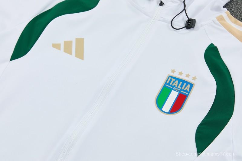 26/27 Italy White Full Zipper Hooded Jacket Tracksuit + Long Pants