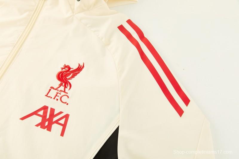 26/27 Liverpool Cream Full Zipper Hooded Jacket Tracksuit + Black Long Pants
