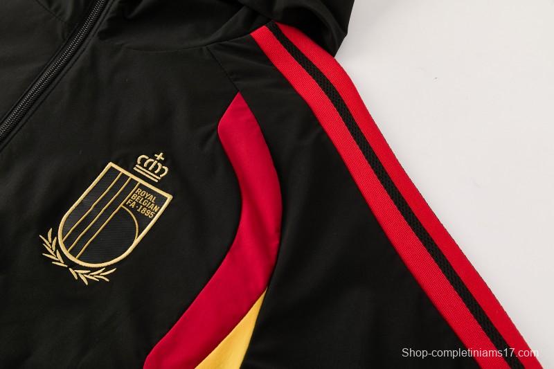 26/27 Belgium  Black Full Zipper Hooded Jacket Tracksuit + Long Pants