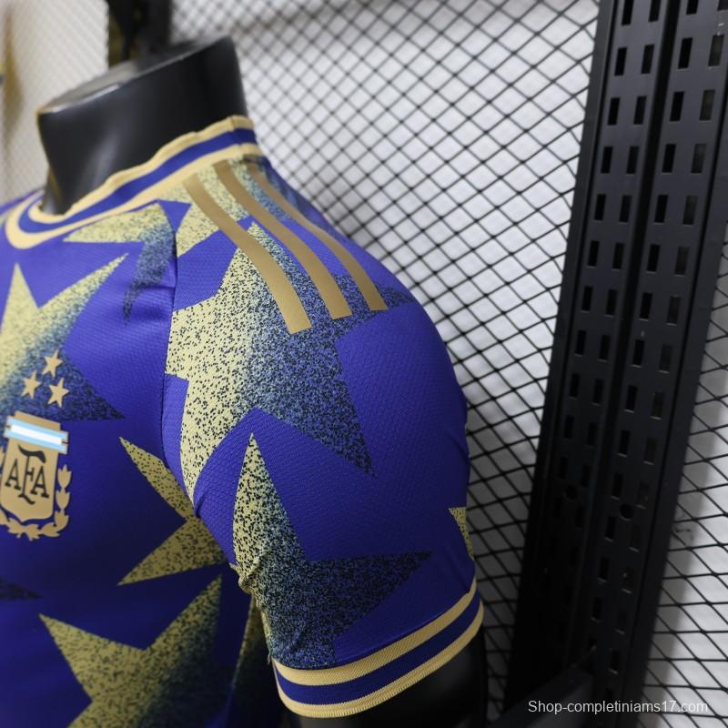 Player Version 2026  Argentina AFA Adidas Special Edition Royal Blue Gold Star Print Champions Jersey