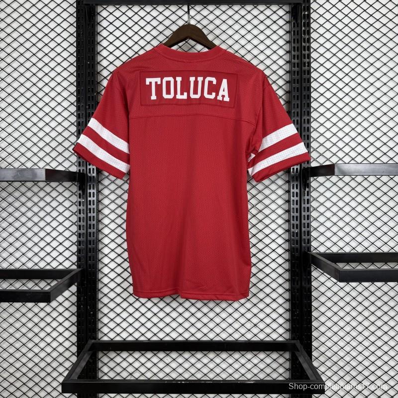 2025 Deportivo Toluca FC "Los Diablos Rojos" Special Edition Red Mesh American Football Style Jersey