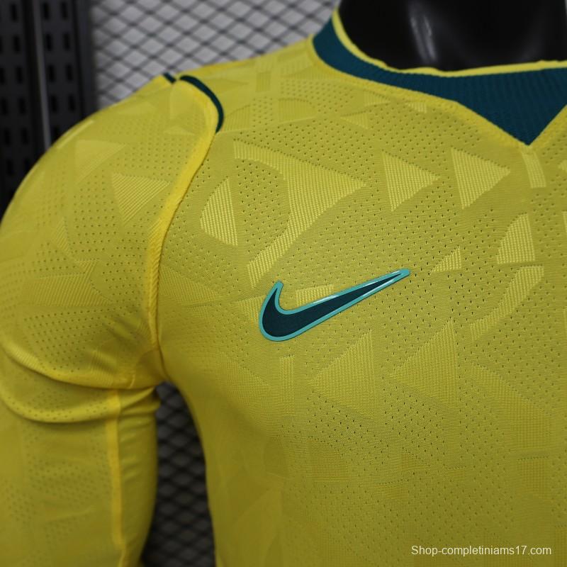 Player Version 2026 Brazil  Yellow with Geometric Pattern Home Long Sleeve Jersey