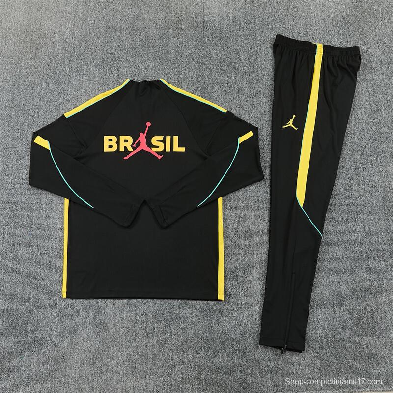 2026 Brazil Black & Yellow Half Zipper Jacket Tracksuit + Long Pants