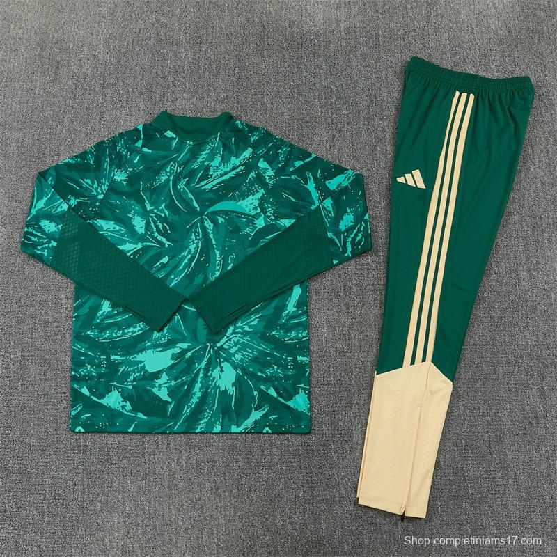 2026 Real Madrid Dark Green Camouflage  Half Zipper Jacket Tracksuit + Long Pants (Adidas)