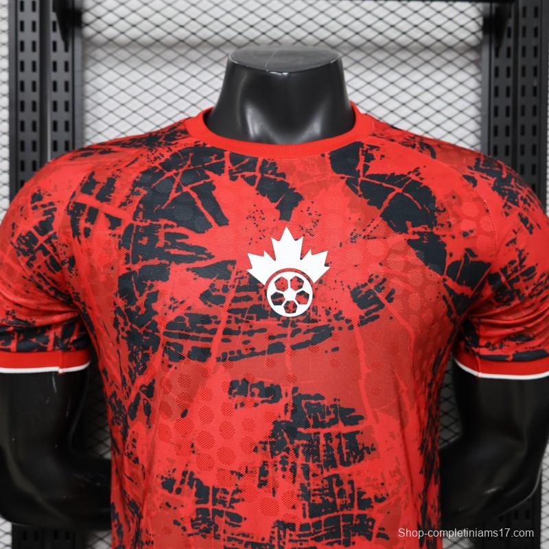 Player Version 2026 Canada National Team Red with Black Grunge Print Home Jersey