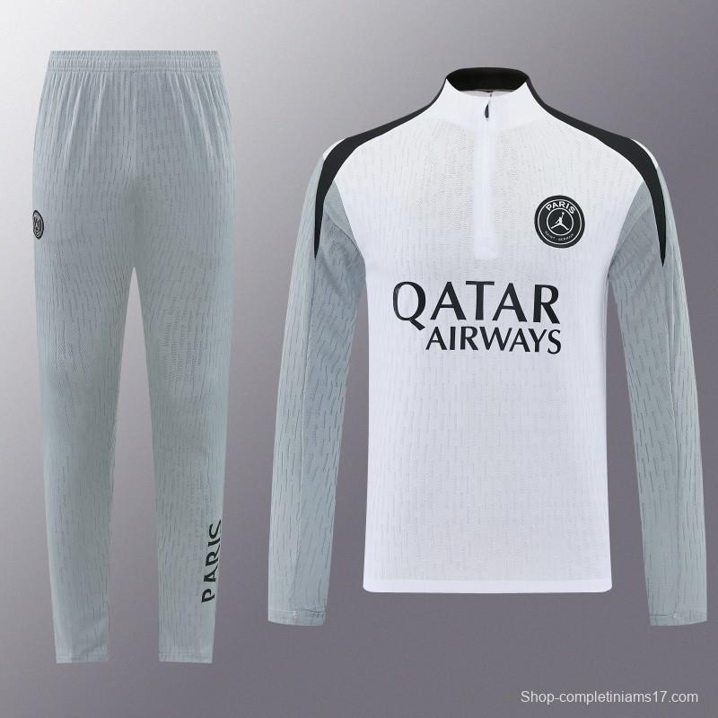 2026/27 Paris Saint-Germain White  Half Zipper Jacket Tracksuit + Light Grey Long Pants