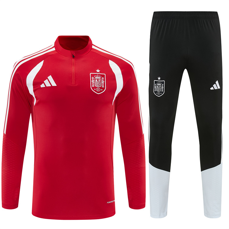 2026 Spain Red Half Zipper Jacket Tracksuit + Long Pants