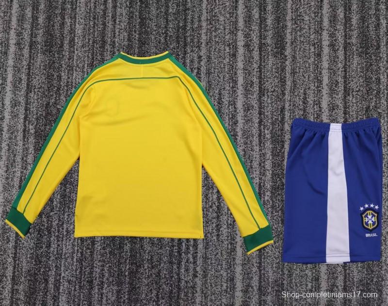 Retro Kids 1998 Brazil Home Long Sleeve Jersey