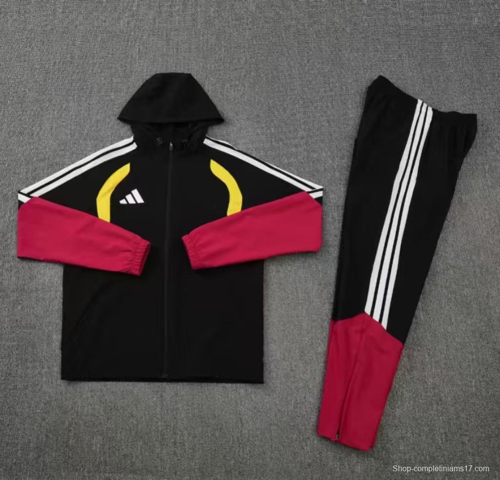 26/27 Adidas Black&Red  Full Zipper Hooded  Windbreaker  Jacket Tracksuit + Long Pants
