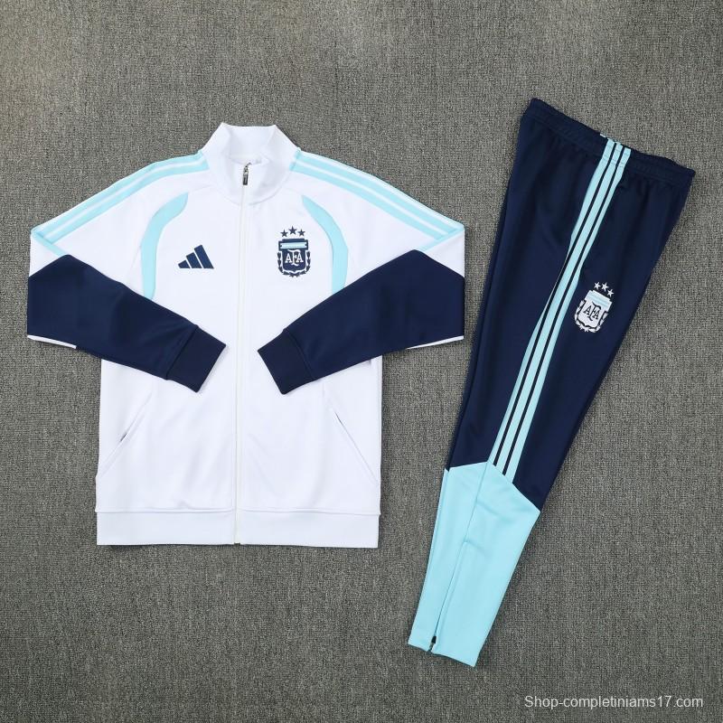 26/27 Argentina White & Navy Blue Zipper Jacket Tracksuit + Long Pants