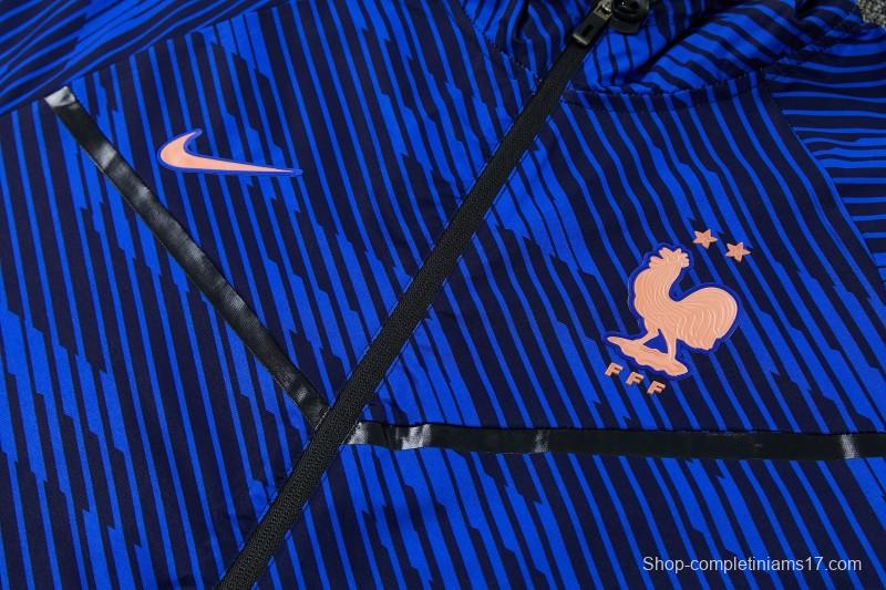 2026 France Navy Blue Full Zipper Hooded Jacket Tracksuit + Long Pants