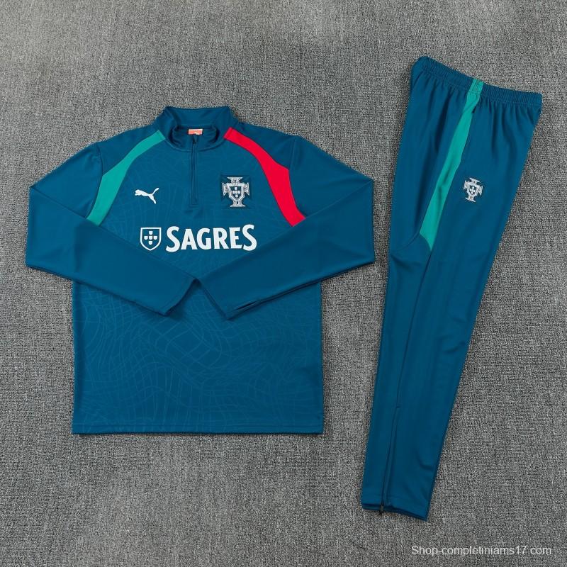 26/27 Portugal Teal Half Zipper Jacket Tracksuit + Long Pants