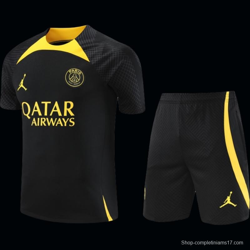 23-24 PSG Black Yellow Short Sleeve+Shorts