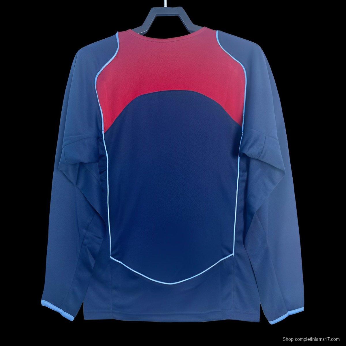 Retro 04/05 Long Sleeve Atletico Madrid Away Blue Jersey