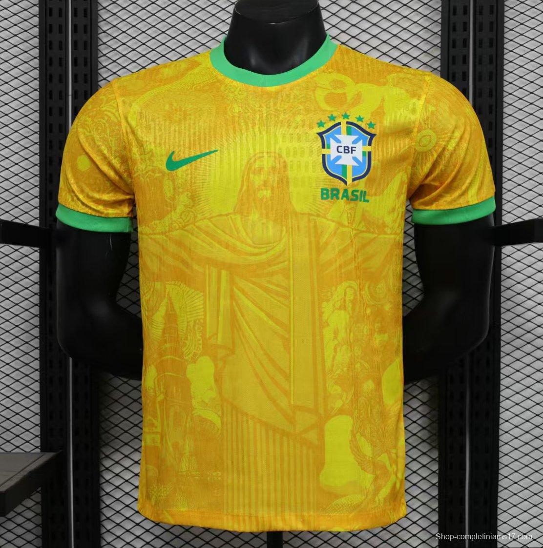 Player Version 2024 Brazil Christ Yellow Goalkeeper Special Jersey