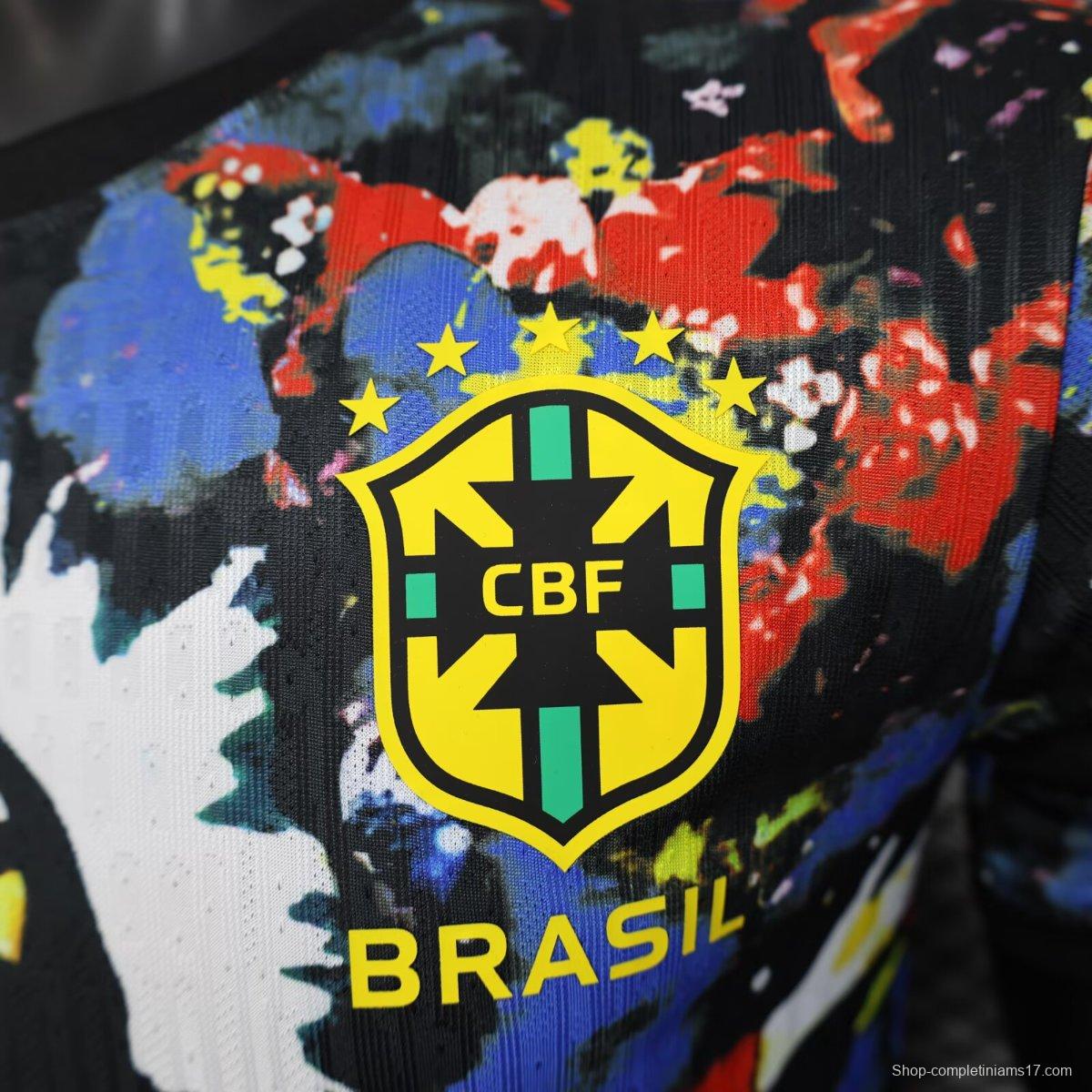 Player Version 2025 Brazil Black with Jesus Christ Artwork Jersey