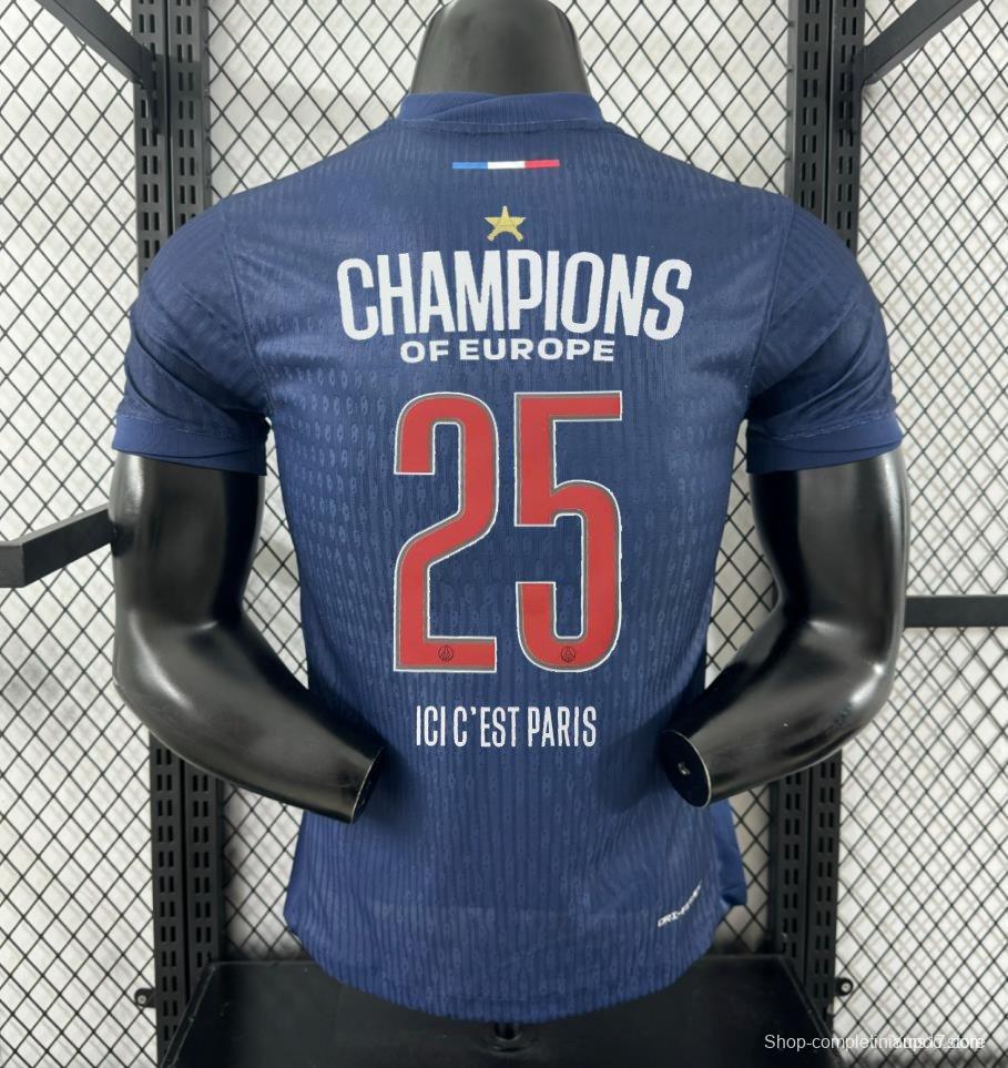 Play Version 1 Star 24/25 PSG Home Jersey With Final Match Champion Jersey