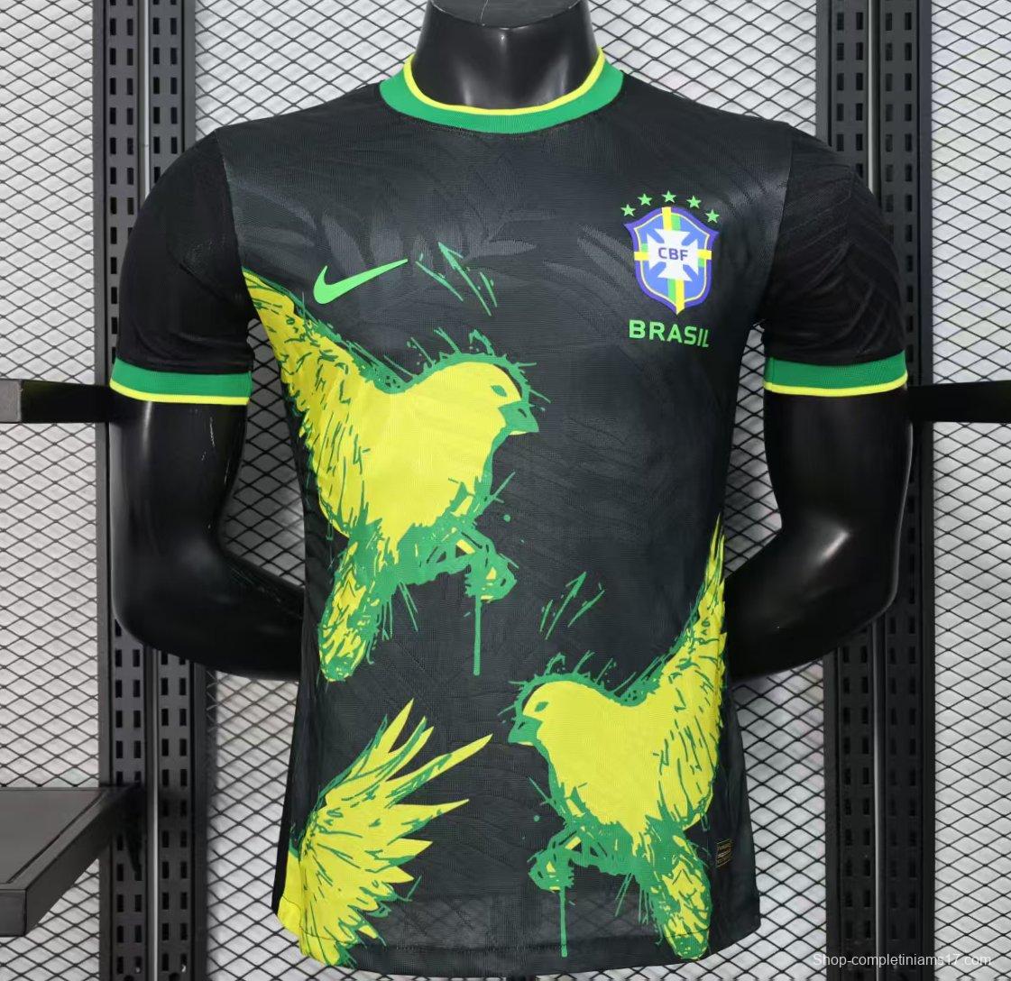 Player Version 2025 Brazil Black with Eagle Print Jersey