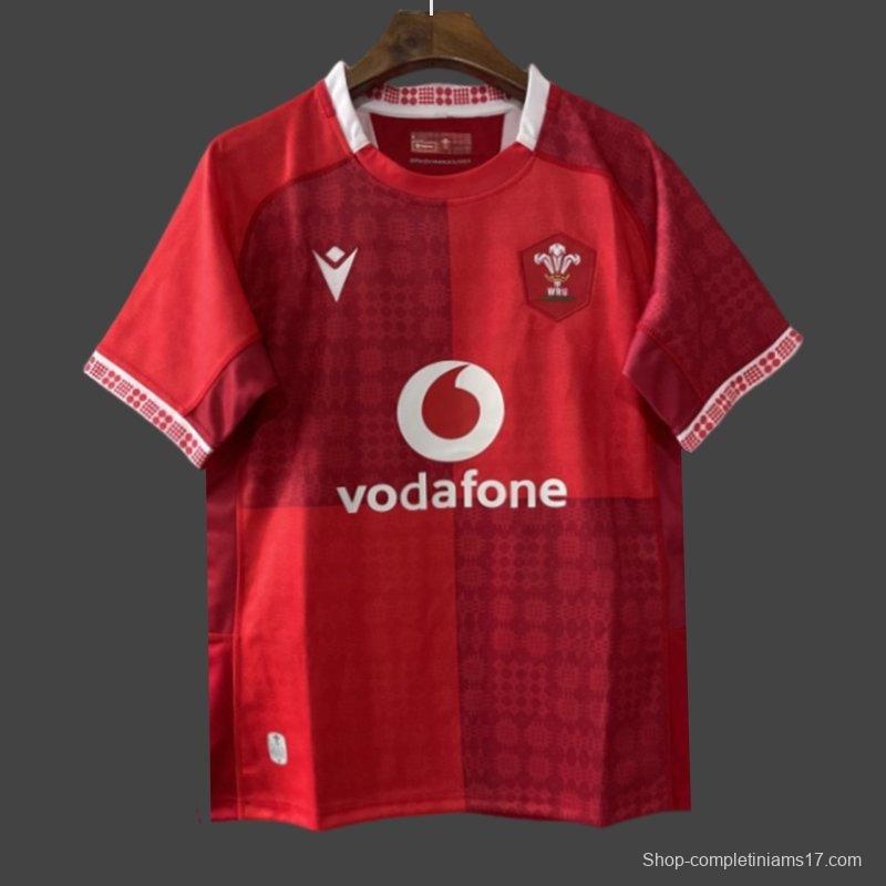 2026 Wales home Red with Vertical Stripe Pattern Jersey