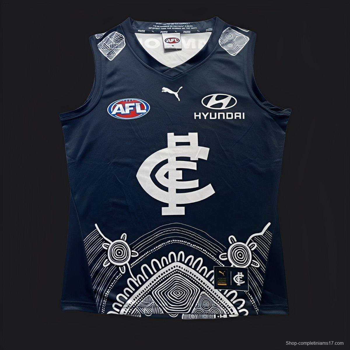 25/26 Carlton Blues Navy with White Aboriginal Art Jersey