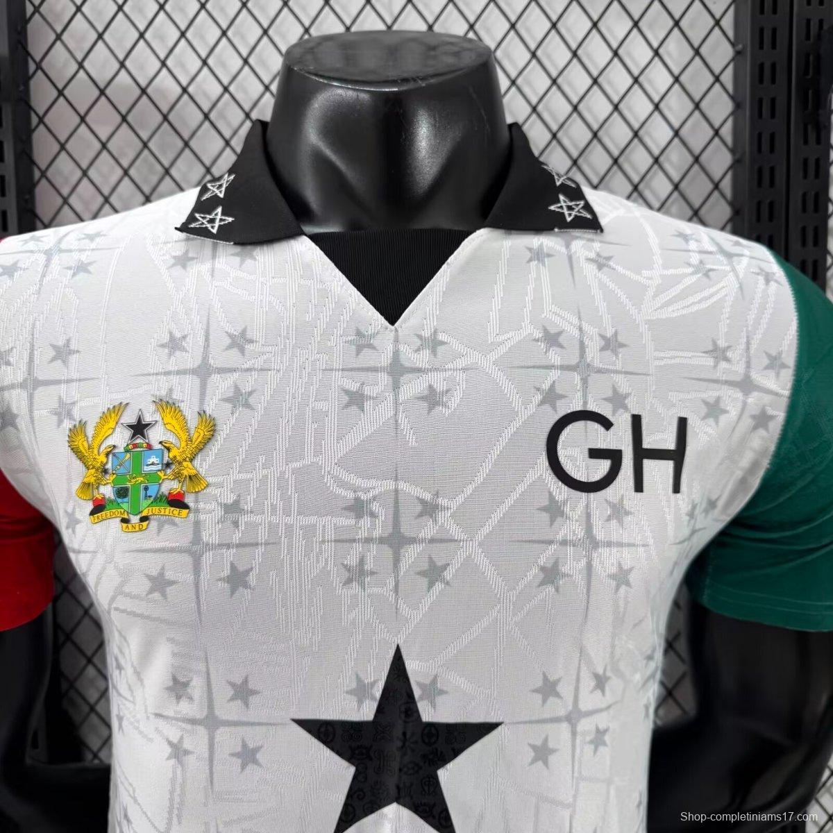 Player Version 2026 Ghana White with Black Star and Red-Green Sleeves Jersey