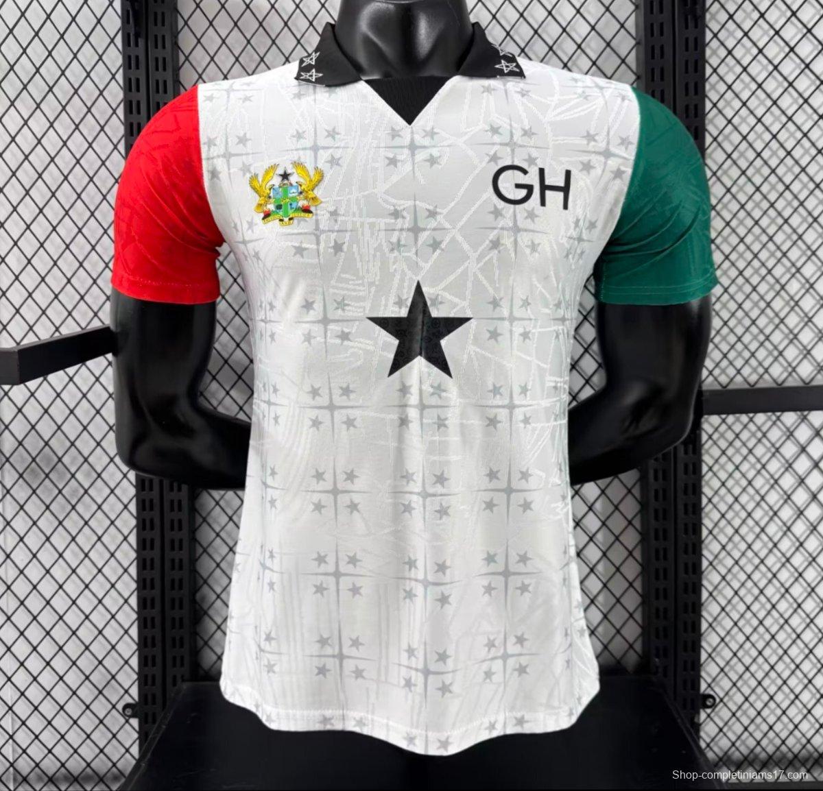 Player Version 2026 Ghana White with Black Star and Red-Green Sleeves Jersey