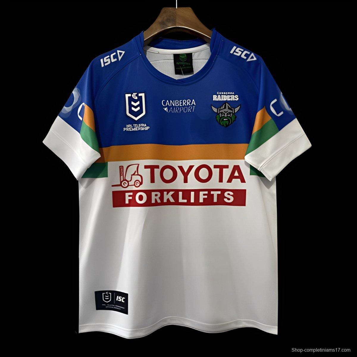 25/26 Canberra Raiders White with Blue, Green and Gold Stripes Jersey