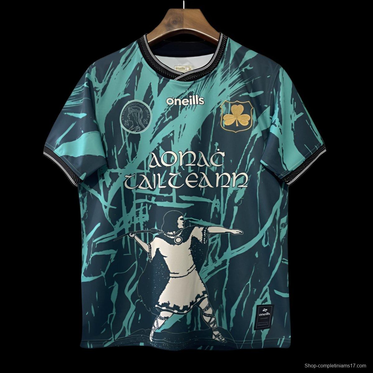 25/26 Tipperary GAA Teal with Warrior Silhouette and Abstract Brushstroke Pattern Jersey