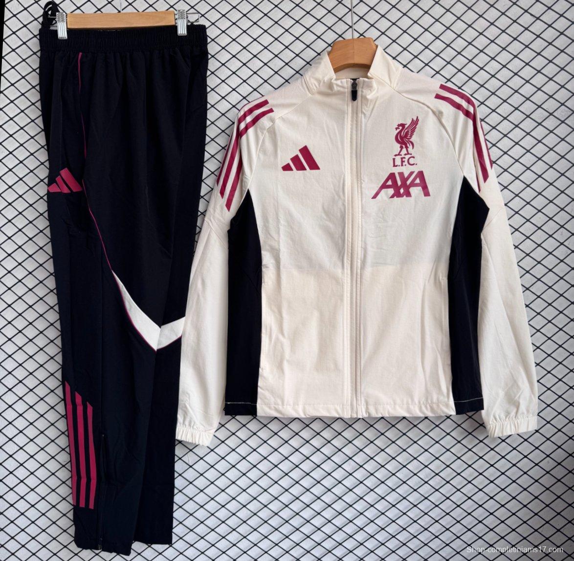 25/26 Liverpool Cream/Red Full Zipper Windbreaker + Long Pants