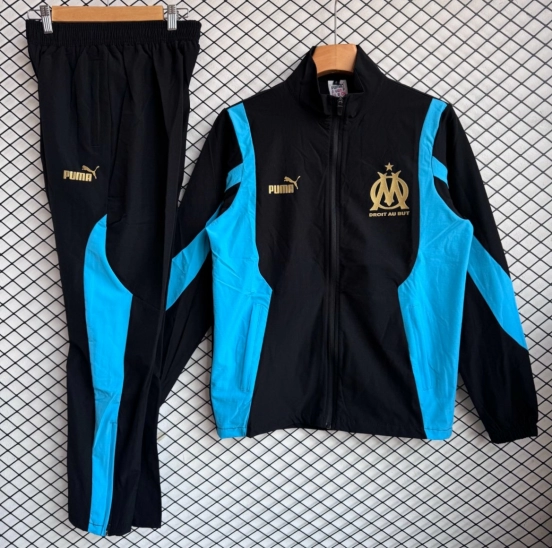 25/26 Olympique Marseille Black Full Zipper Windbreaker + Long Pants