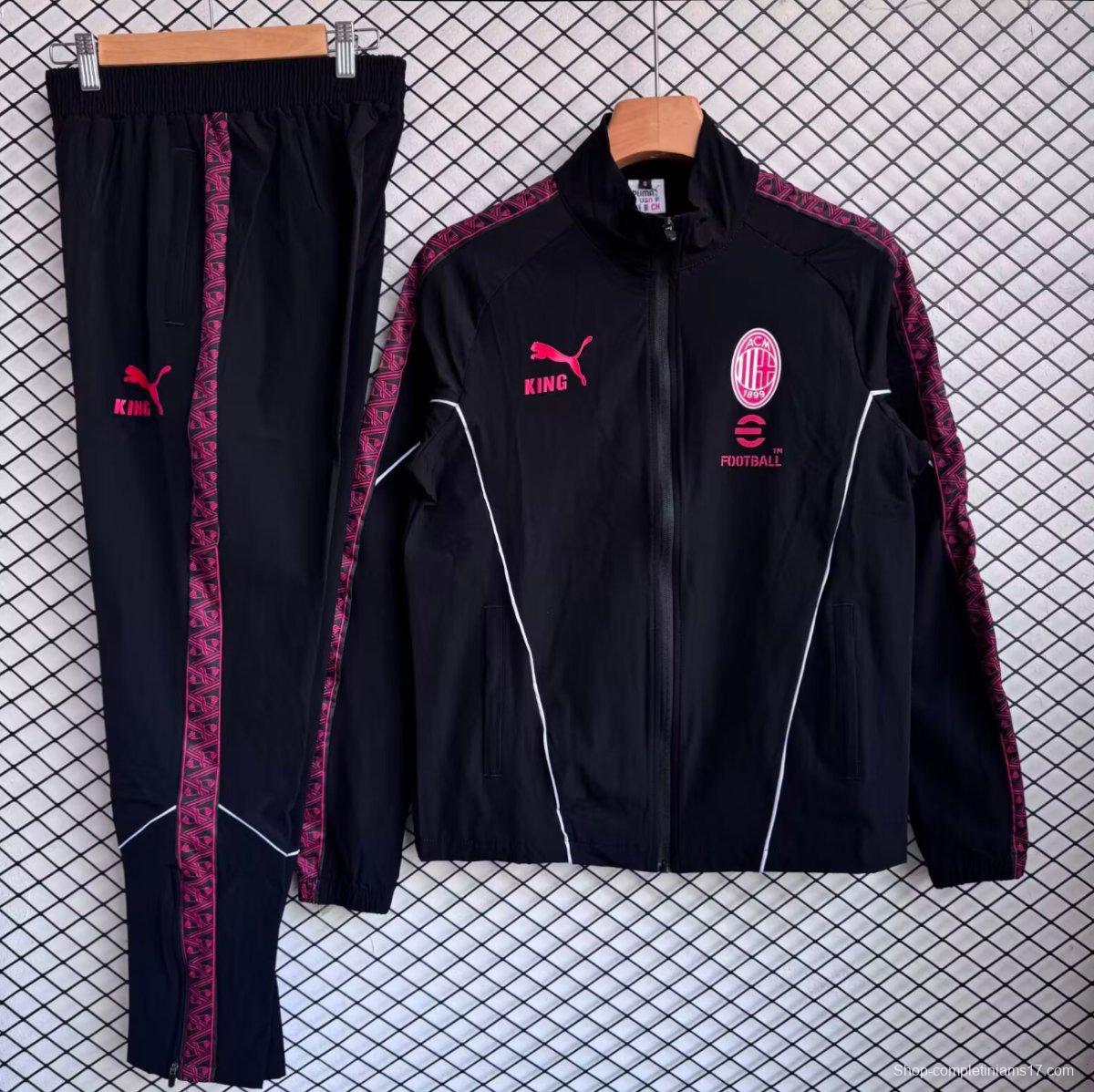25/26 AC Milan Black with Red Full zipper Jacket Tracksuit+ long pants