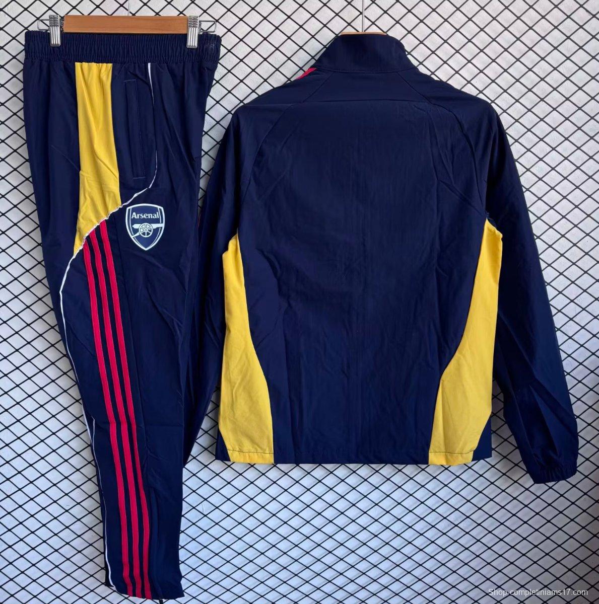 25/26 Arsenal Navy Blue with Red Full zipper Jacket Tracksuit+ long pants