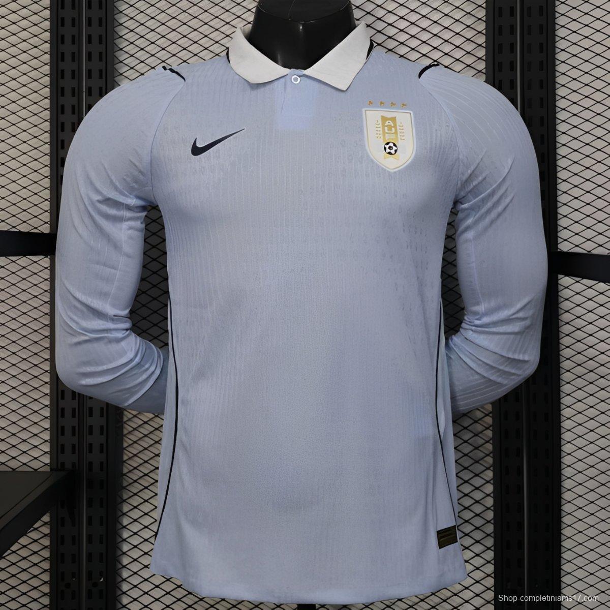 2026 Player Version Uruguay Light Blue with White Collar Long Sleeve Jersey