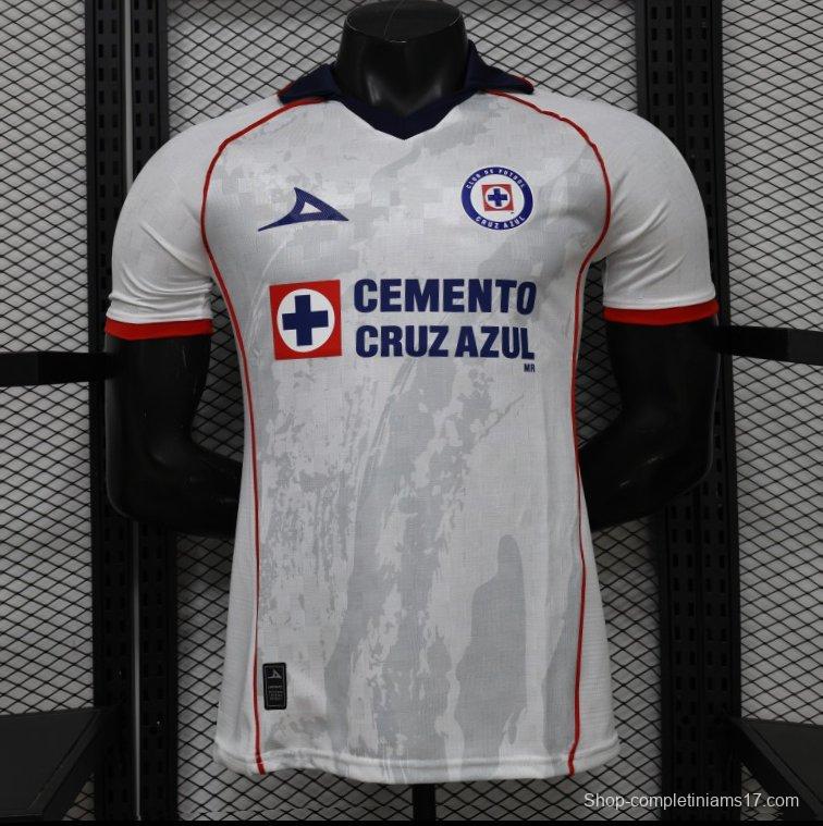 25/26 Player Version Cruz Azul White with Faint Grey Pattern Jersey