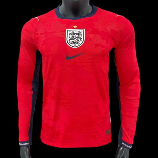 Player Version 2026 England Away Long Sleeve Red Long Sleeve Jersey