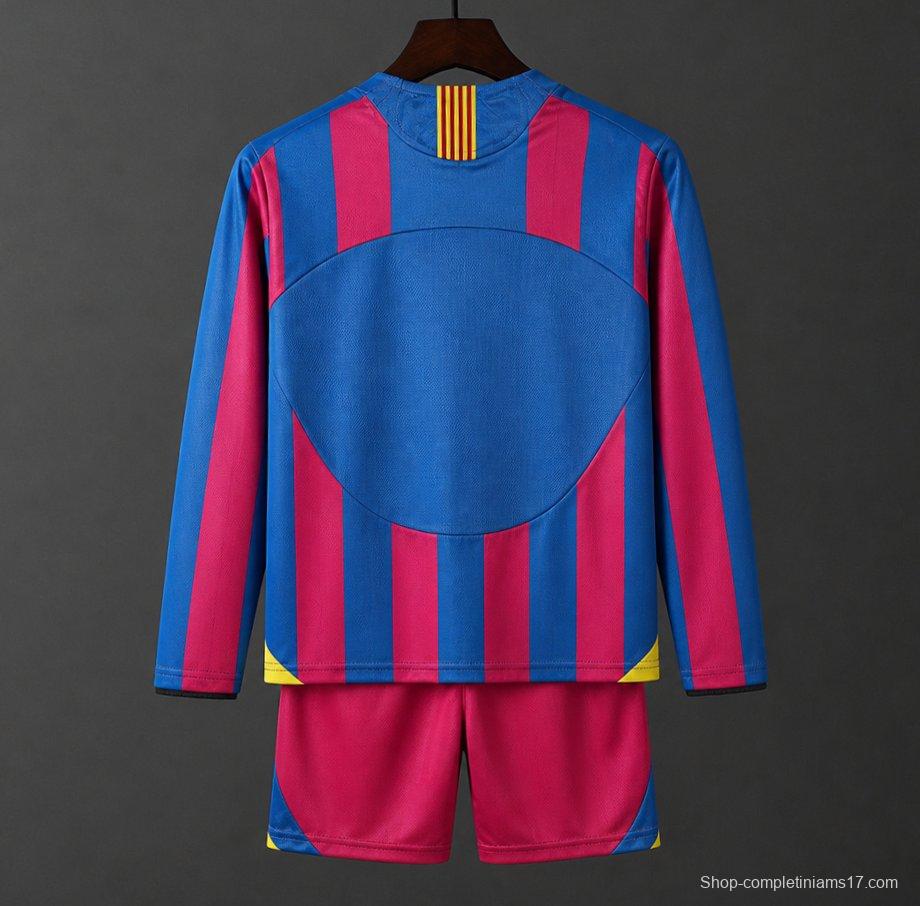 Retro Kids 05/06 Barcelona Home Long Sleeve UCL Jersey