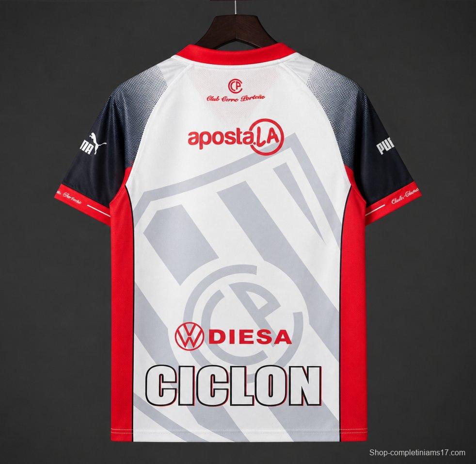 2026/27 Cerro Porteño White with Navy Blue Sleeve Away Jersey