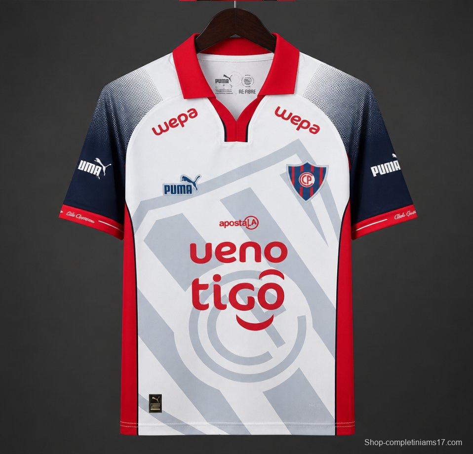 2026/27 Cerro Porteño White with Navy Blue Sleeve Away Jersey